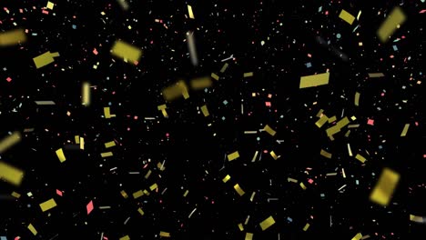 Animation-of-gold-confetti-falling-on-black-background