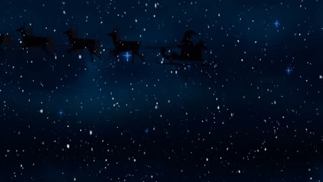 Animation-Des-Weihnachtsmanns-Im-Schlitten-Mit-Rentieren-über-Fallendem-Schnee-Und-Himmel