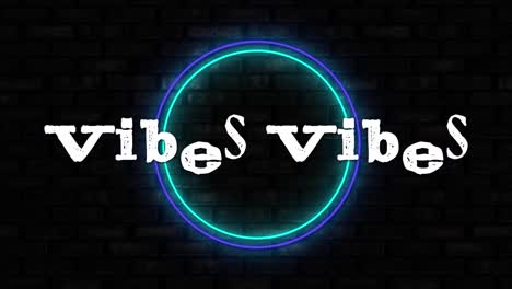 Animation-of-good-vibes-in-bending-white-text-with-colourful-distortion-and-neon-rings-on-black