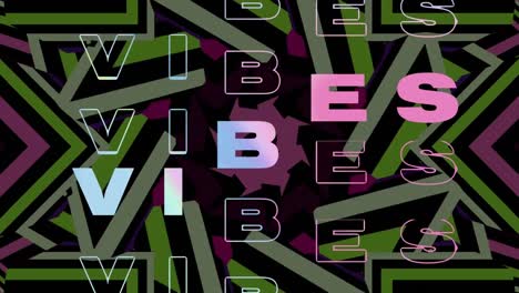 Animation-of-good-vibes-in-blue-and-pink-text-over-green-and-pink-kaleidoscopic-shapes-on-black