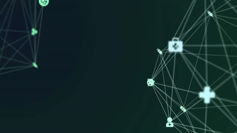 Animation-of-globes-with-network-of-connections-with-digital-icons-over-green-background