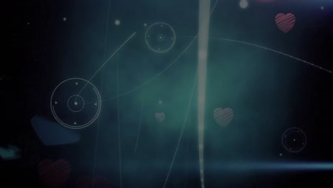Animation-Des-Netzwerks-Von-Verbindungen-über-Rauch-Und-Fallenden-Herzen