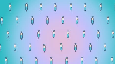 Animation-of-syringes-moving-on-blue-and-pink-background