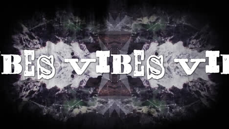 Animation-of-vibes-in-white-text-with-colourful-distortion-over-grey-kaleidoscopic-shapes
