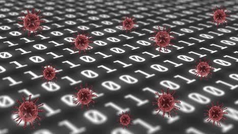 Animation-of-binary-coding-and-virus-cells-on-black-background