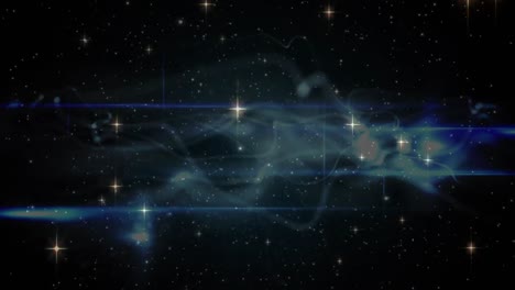 Animation-Von-Sternen-über-Weißem-Rauch,-Der-Sich-Bewegt