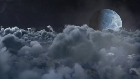 Animación-De-Interferencia-Roja-Sobre-La-Luna-Y-Nubes-En-Movimiento-En-El-Cielo