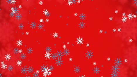 Animation-of-falling-snowflakes-on-red-background