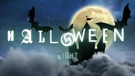 Animación-De-Saludos-De-Halloween-Y-Murciélagos-En-El-Fondo-Del-Cielo-Nocturno