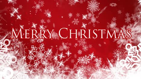 Animation-of-snow-falling-over-merry-christmas-text-on-red-background