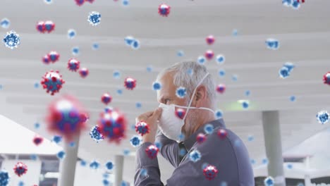 Animation-Von-Covid-19-Zellen-über-Einem-älteren-Mann-Mit-Gesichtsmaske