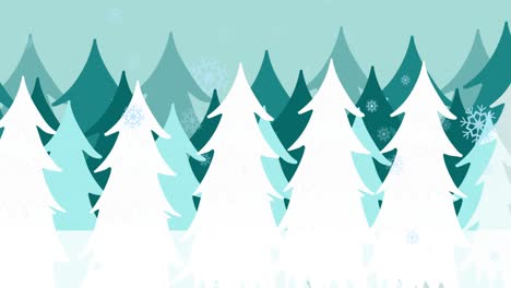 Animation-Einer-Weihnachtlichen-Winterlandschaft-Mit-Tannenbäumen-Und-Fallendem-Schnee
