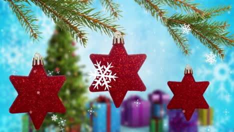 Animation-of-fir-tre-branches-and-decoration-over-christmas-tree