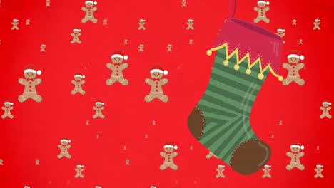 Animation-of-christmas-sock-over-falling-christmas-cookies