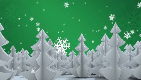 Animation-Fallender-Schneeflocken-über-Tannenbäumen