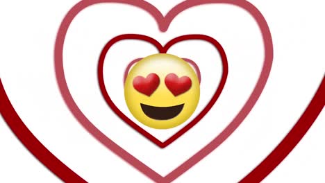 Animation-Von-Roten-Herzen-Und-Emoji-Symbolen,-Die-Auf-Weißem-Hintergrund-Schweben