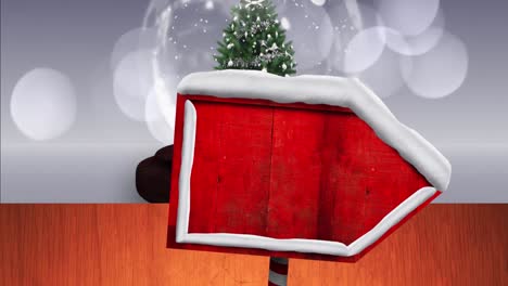 Animation-Eines-Verkehrsschildes-Mit-Kopierraum-über-Einer-Schneekugel-Auf-Grauem-Hintergrund