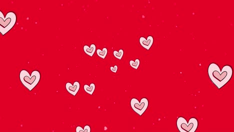 Animation-Roter-Herzsymbole,-Die-Auf-Rotem-Hintergrund-Schweben