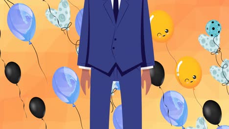 Animation-of-businessman-wearing-face-mask-over-balloons