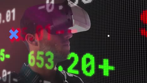 Börse-Und-Statistische-Datenverarbeitung-Und-Abstrakte-Formen-über-Einem-Mann-Mit-VR-Headset