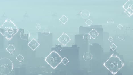 5g-and-6g-text-over-multiple-banners-against-aerial-view-of-cityscape