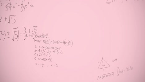 Animation-of-mathematical-equations-over-pink-background