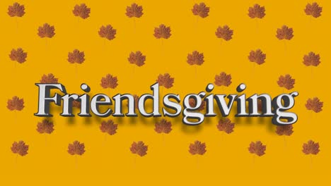Friendsgiving-day-text-against-multiple-autumn-maple-leaves-icons-on-orange-background