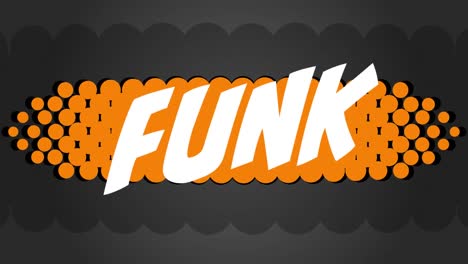 Animation-Von-Funk-In-Weißem-Text-über-Einem-Banner-Aus-Orangefarbenen-Punkten-Auf-Schwarzem-Hintergrund