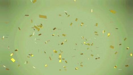 Animation-of-gold-confetti-falling-on-green-background