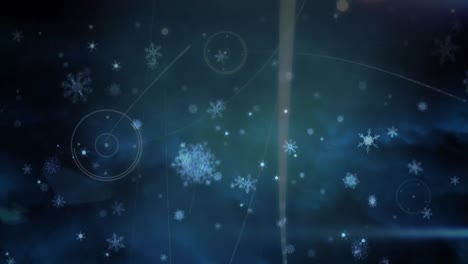 Animation-Von-Schnee,-Der-über-Ein-Netzwerk-Von-Verbindungen-Fällt