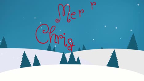 Animation-of-merry-christmas-text-over-winter-landscape