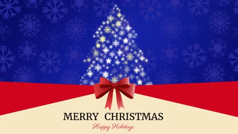 Animation-of-merry-christmas-happy-holidays-text-with-christmas-tree-on-blue-background