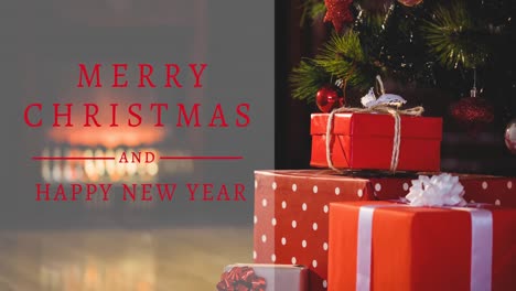 Animation-of-merry-christmas-and-happy-new-year-text-with-christmas-tree-and-presents