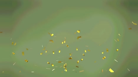 Animation-of-gold-confetti-falling-on-green-background