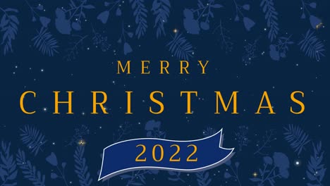 Animation-Des-Textes-„Frohe-Weihnachten-2022“-Mit-Blumen-Auf-Blauem-Hintergrund