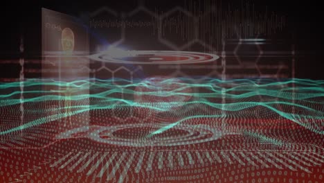 Grüne-Digitale-Wellen-Gegen-Medizinische-Datenverarbeitung-Vor-Rotem-Hintergrund