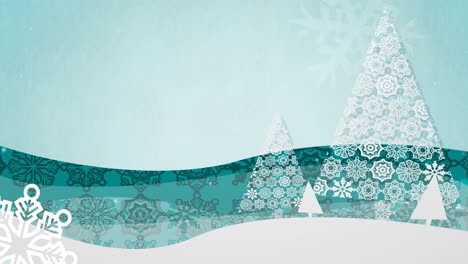 Animación-De-Nieve-Cayendo-Sobre-árboles-De-Navidad-Sobre-Fondo-Azul.