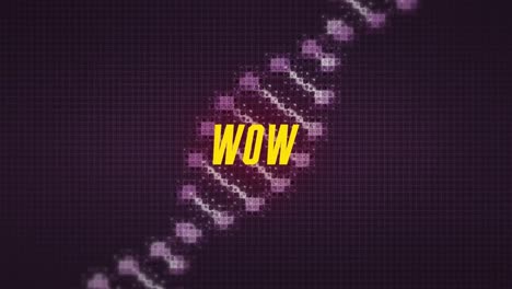 Animation-Von-Wow-Text-über-DNA-Strang-Auf-Schwarzem-Hintergrund