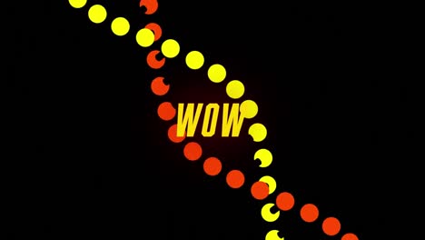 Animation-of-wow-text-over-dna-strand-on-black-background