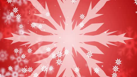 Animation-of-snow-falling-over-christmas-snowflakes-on-red-background