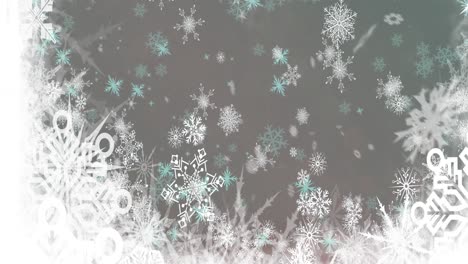 Animation-of-snow-falling-over-christmas-snowflakes-on-grey-background