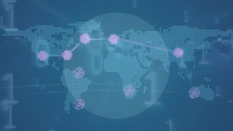 Animation-Der-Finanzdatenverarbeitung-Und-Weltkarte-Auf-Blauem-Hintergrund