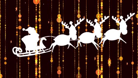 Animation-of-santa-sleigh-over-golden-chain-and-stars-on-black-background