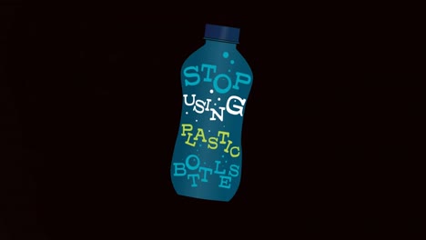 Animación-De-Burbujas-Sobre-Botella-Con-Dejar-De-Usar-Plástico-Sobre-Fondo-Negro