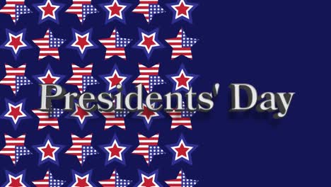 Texto-Del-Día-De-Los-Presidentes-Sobre-Múltiples-Iconos-De-Estrellas-En-Un-Patrón-Transparente-Sobre-Fondo-Azul