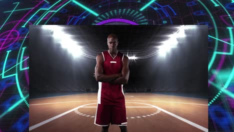 Animation-Des-Zielfernrohrscans-über-Einem-Afroamerikanischen-Männlichen-Basketballspieler