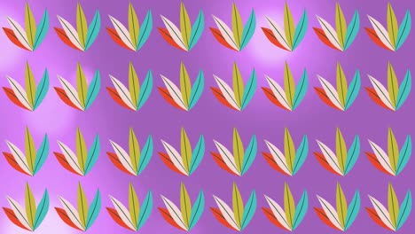 Animation-of-multiple-colorful-plants-over-gloving-spots-on-purple-background