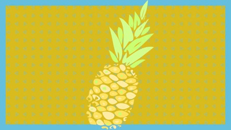 Animation-of-pineapple-over-yellow-and-blue-background