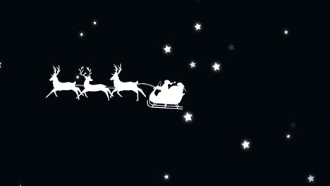Animation-Des-Weihnachtsmannschlittens-über-Sternen-Auf-Schwarzem-Hintergrund