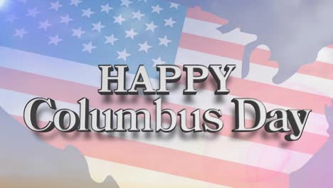 Animation-Des-Textes-„Happy-Columbus-Day“-über-Der-Amerikanischen-Flagge-Und-Dem-Himmel
